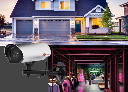 ProperAV Replica Commercial Security Camera with Aluminium 23cm Body & LED Light - Silver