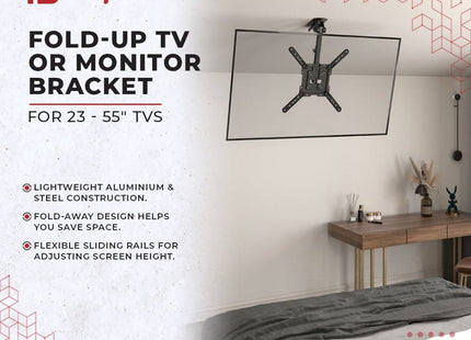 ProperAV Retractable Fold-Up Ceiling TV Bracket (23" - 55" / 20kg Capacity / VESA Max. 400x400) - Black