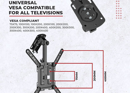 ProperAV Retractable Fold-Up Ceiling TV Bracket (23" - 55" / 20kg Capacity / VESA Max. 400x400) - Black