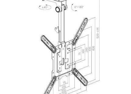 ProperAV Retractable Fold-Up Ceiling TV Bracket (23" - 55" / 20kg Capacity / VESA Max. 400x400) - Black