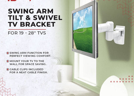 ProperAV TV Wall Bracket (19" - 28" / 30kg Capacity / VESA Max. 100x100) - White