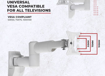 ProperAV TV Wall Bracket (19" - 28" / 30kg Capacity / VESA Max. 100x100) - White