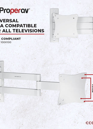 ProperAV TV Wall Bracket (13" - 28" / 15kg Capacity / VESA Max. 100x100)