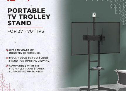 ProperAV Mobile TV Trolley Stand on Wheels for 37" - 70" Screens (50kg Capacity / VESA Max. 400x600)