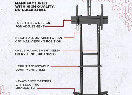 ProperAV Mobile TV Trolley Stand on Wheels for 37" - 70" Screens (50kg Capacity / VESA Max. 400x600)