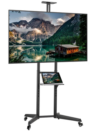 ProperAV Mobile TV Trolley Stand on Wheels for 37" - 70" Screens (50kg Capacity / VESA Max. 400x600)
