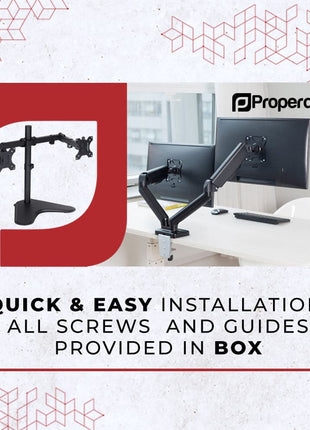 ProperAV Desk Monitor Mount 17" - 34" Dual Swing Arm Freestanding Base VESA Max 100x100