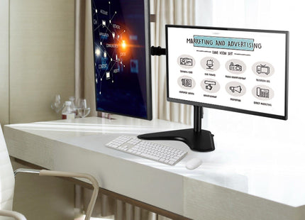 ProperAV Desk Monitor Stand 17" - 32" Dual Swing Arm Freestanding Base VESA Max 100x100