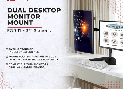 ProperAV Desk Monitor Stand 17" - 32" Dual Swing Arm Freestanding Base VESA Max 100x100