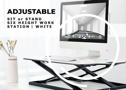 ProperAV Stand Up Desk Converter with Gas Spring Lift & Variable Height Settings - White