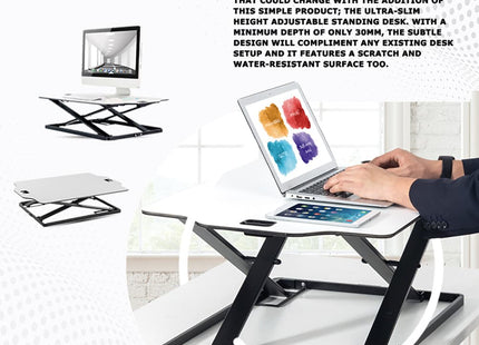 ProperAV Stand Up Desk Converter with Gas Spring Lift & Variable Height Settings - White