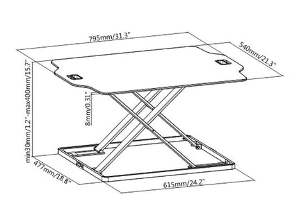 ProperAV Stand Up Desk Converter with Gas Spring Lift & Variable Height Settings - White