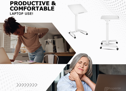 ProperAV Mobile Desk Trolley Workstation with Gas Spring Height Adjustment - White