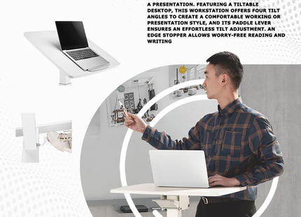ProperAV Mobile Desk Trolley Workstation with Gas Spring Height Adjustment - White
