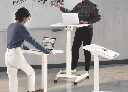 ProperAV Mobile Desk Trolley Workstation with Gas Spring Height Adjustment - White