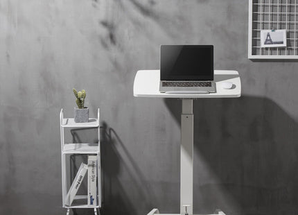 ProperAV Mobile Desk Trolley Workstation with Gas Spring Height Adjustment - White