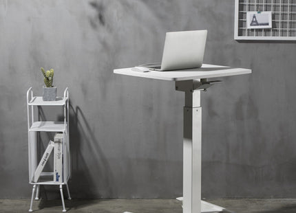 ProperAV Mobile Desk Trolley Workstation with Gas Spring Height Adjustment - White