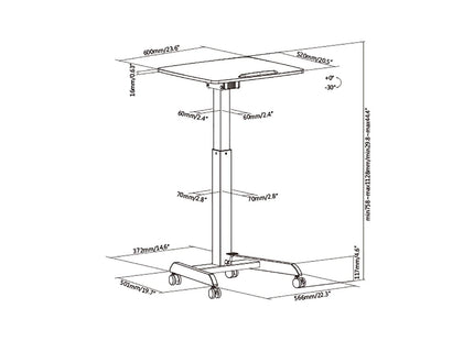 ProperAV Mobile Desk Trolley Workstation with Gas Spring Height Adjustment - White