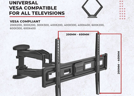 ProperAV TV Wall Bracket (37" - 75" / 45kg Capacity / VESA Max. 600x400) - Black