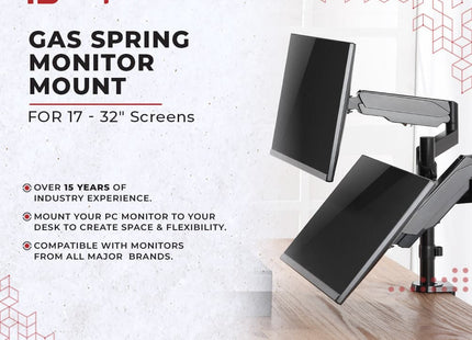 ProperAV Desk Monitor Mount 17" - 32" Extra Height Dual Articulated Swing Arm VESA Max 100x100