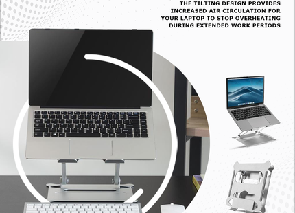 ProperAV Aluminium Construction Fully Adjustable Laptop or Tablet Stand - Silver