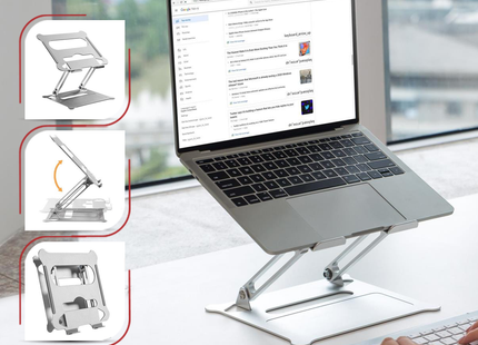 ProperAV Aluminium Construction Fully Adjustable Laptop or Tablet Stand - Silver
