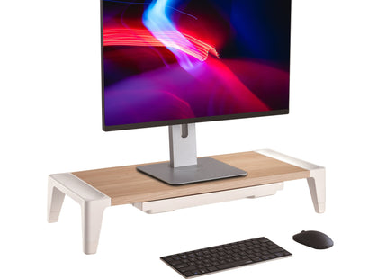 ProperAV Monitor Riser Stand with Height Adjustable with Drawer - Wood Effect