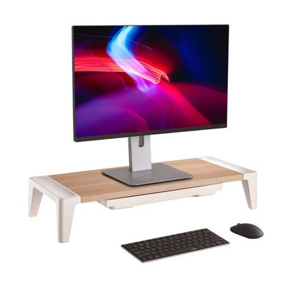 ProperAV Monitor Riser Stand with Height Adjustable with Drawer - Wood Effect