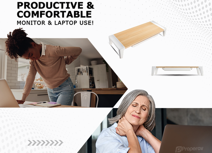 ProperAV Monitor Riser Stand with Height Adjustable with Drawer - Wood Effect