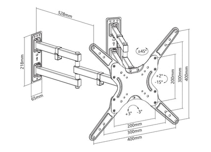 ProperAV Corner TV Wall Bracket (23" - 55" / 45kg Capacity / VESA Max. 400x400) - Black