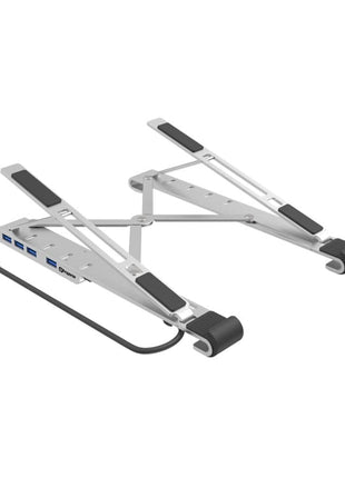 ProperAV Aluminium Portable Laptop or Tablet Stand with Built-in 100W USB-C Hub / 4 x USB-A Ports - Silver