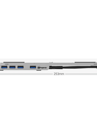 ProperAV Aluminium Portable Laptop or Tablet Stand with Built-in 100W USB-C Hub / 4 x USB-A Ports - Silver