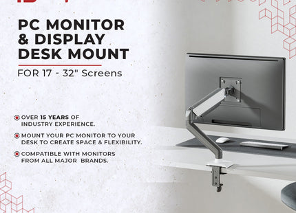 ProperAV Desk Monitor Mount 17" - 32" Gas Spring Swing Arm VESA Max 100x100