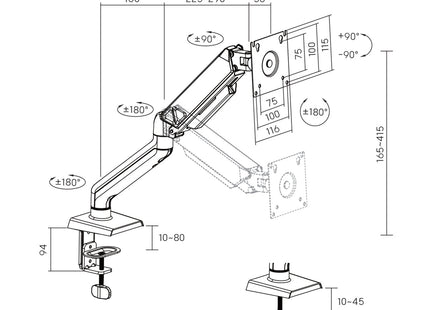 ProperAV Desk Monitor Mount 17" - 32" Gas Spring Swing Arm VESA Max 100x100
