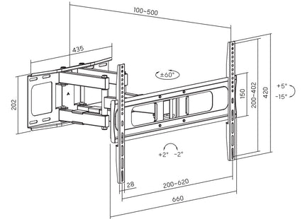 ProperAV TV Wall Bracket (37" - 86" / 60kg Capacity / VESA Max. 600x400) - Black