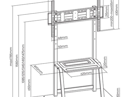 ProperAV Mobile TV Trolley Stand on Wheels for 37" - 100" Screens (150kg Capacity / VESA Max. 800x600)