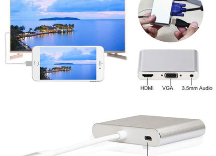 3 in 1 8 Pin to HDMI / VGA / Audio Adapter(Silver)