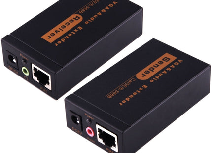 VGA & Audio Extender 1920x1440 HD 100m Cat5e / 6-568B Network Cable Sender Receiver Adapter, EU Plug(Black)