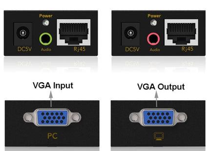 VGA & Audio Extender 1920x1440 HD 100m Cat5e / 6-568B Network Cable Sender Receiver Adapter, EU Plug(Black)