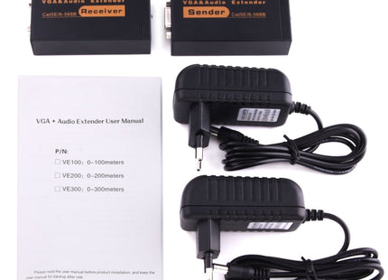 VGA & Audio Extender 1920x1440 HD 100m Cat5e / 6-568B Network Cable Sender Receiver Adapter, EU Plug(Black)