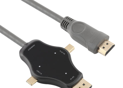 D65A 1.8m DisplayPort In & Mini DP In & USB-C / Type-C In to HDMI 4K Output Video Adapter Cable, D65A