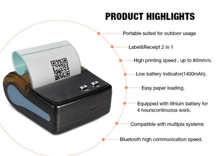 QS-8001 Portable 80mm Bluetooth POS Receipt Thermal Printer, QS-8001