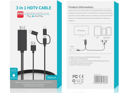 OT-7537S 3 in 1 1080P Mobile HD Screen Player HDTV Cable