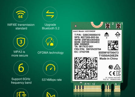 COMFAST AX210 vPro-M 5374Mbps Bluetooth 5.2 Tri-band Wireless Network Card, AX210