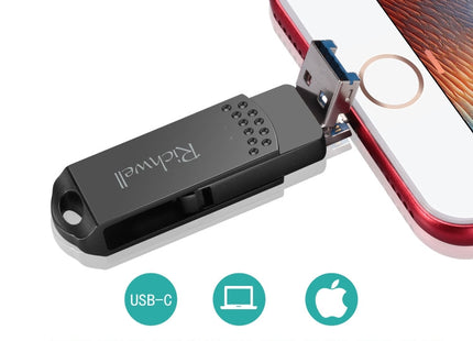Richwell 64G Type-C + 8 Pin + USB 3.0 Metal Flash Disk with OTG Function