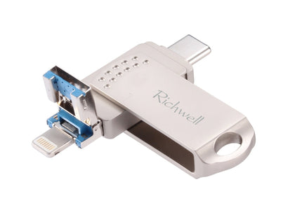 Richwell 64G Type-C + 8 Pin + USB 3.0 Metal Flash Disk with OTG Function