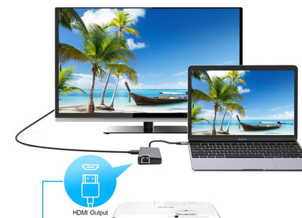 8 in 1 Type-C to HDMI + USB 3.0 + USB 3.0 + Type-C + LAN + VGA + TF/SD Card Reader Adapter