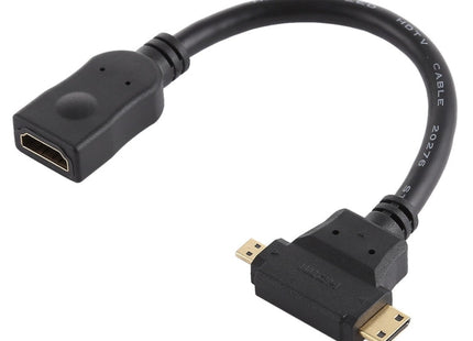 HDMI Female to Mini HDMI  Micro HDMI T Shape Cable(Black)