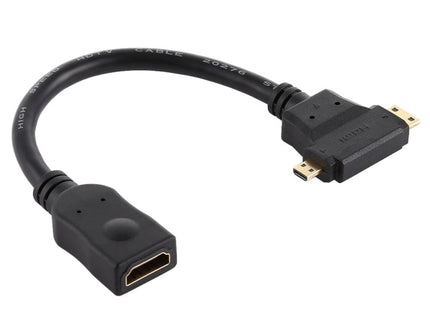 HDMI Female to Mini HDMI  Micro HDMI T Shape Cable(Black)