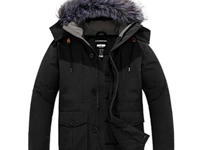Mens Winter Puffer Coat Warm Windproof Hooded Parka Black Size L CHINMOON